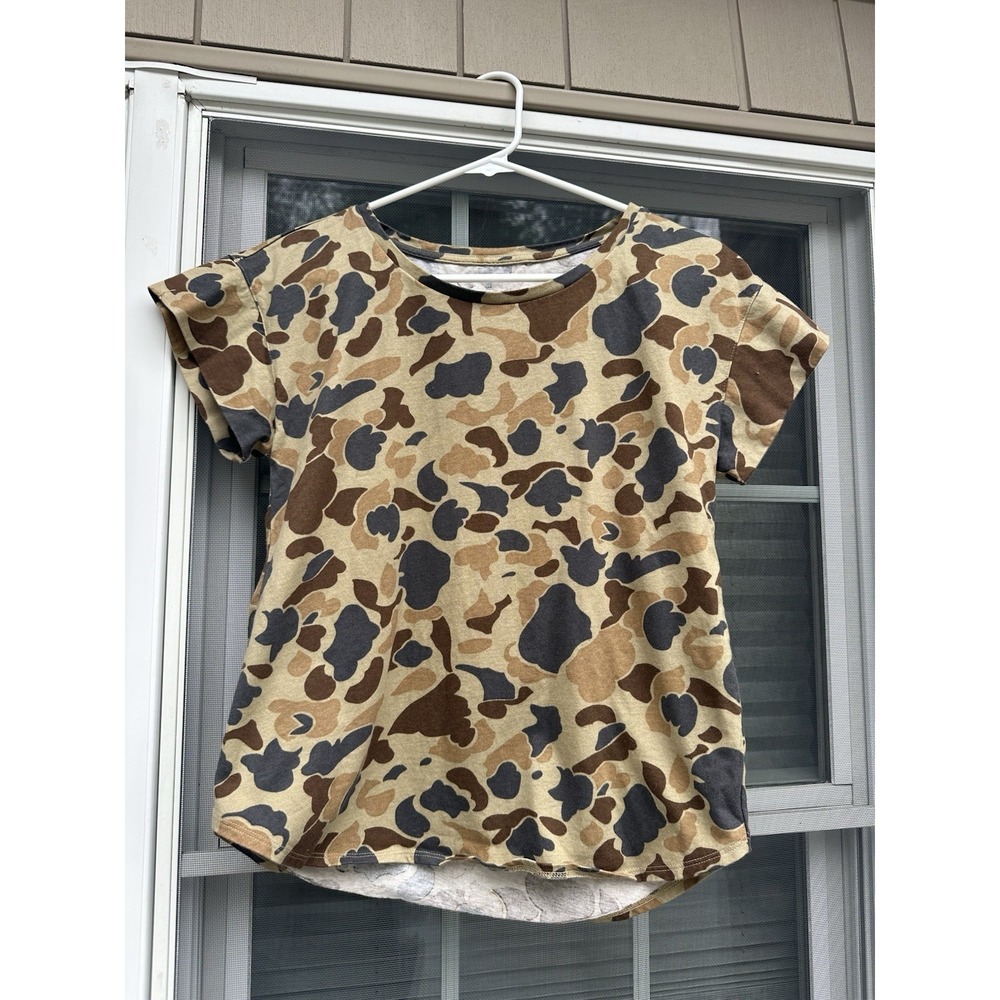 LL Bean Signature Women Size XS Shirt Brown Camo Print